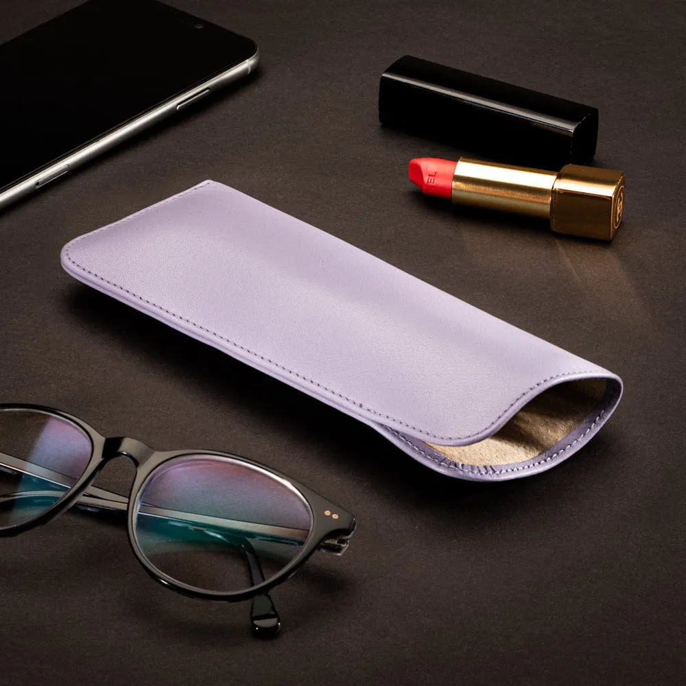 Large Leather Glasses Case - Soft Lilac