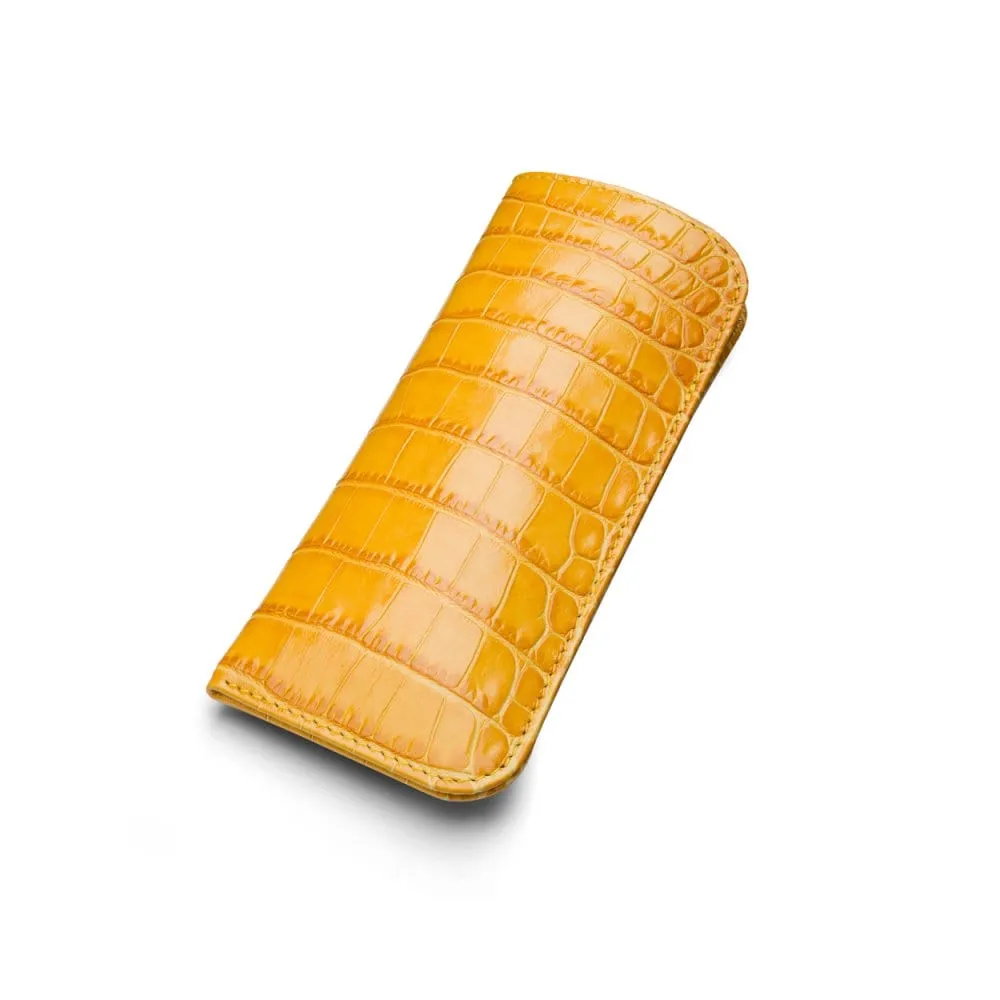 Large Leather Glasses Case - Yellow Croc