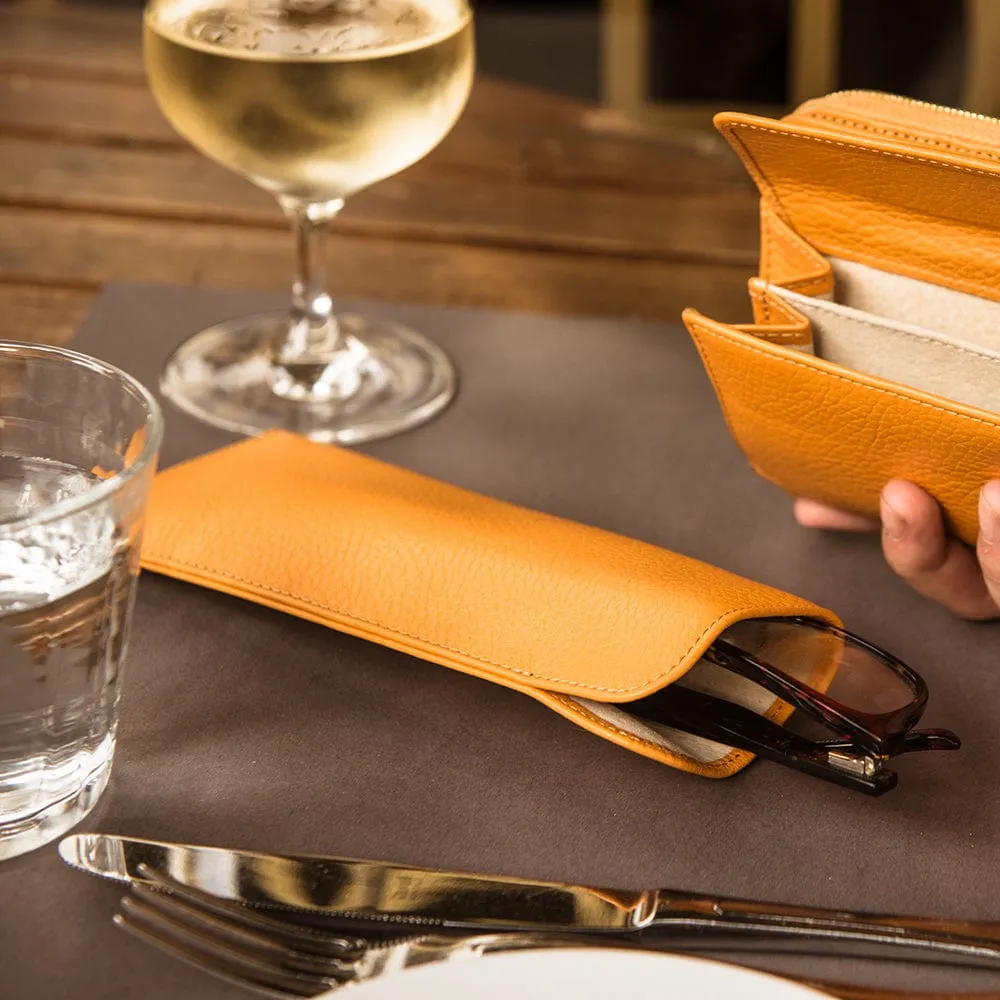 Large Leather Glasses Case - Yellow