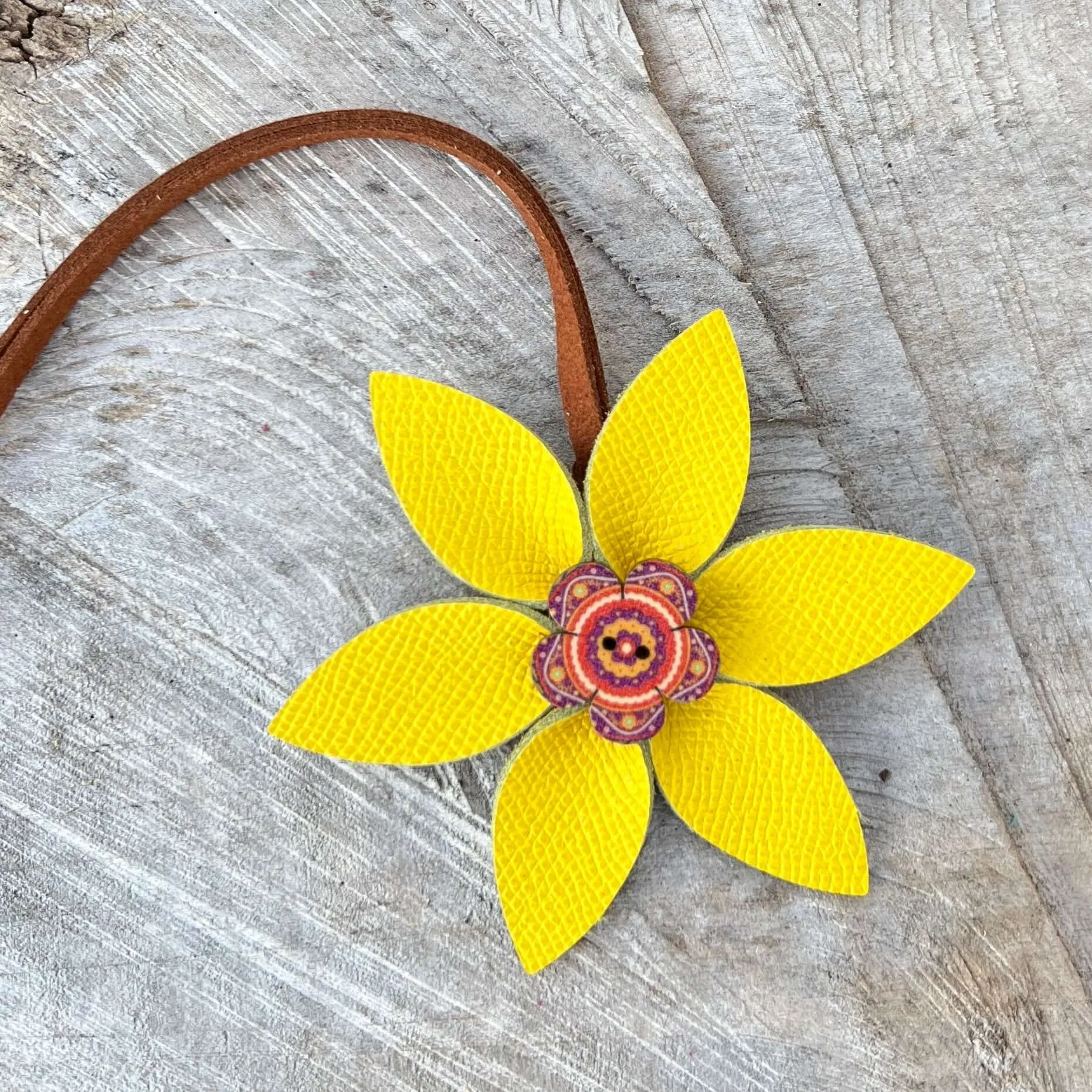 Leather Flower Bag Charm with Tote Loop in Spring Brights