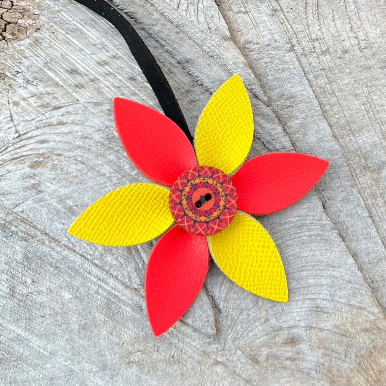 Leather Flower Bag Charm with Tote Loop in Spring Brights