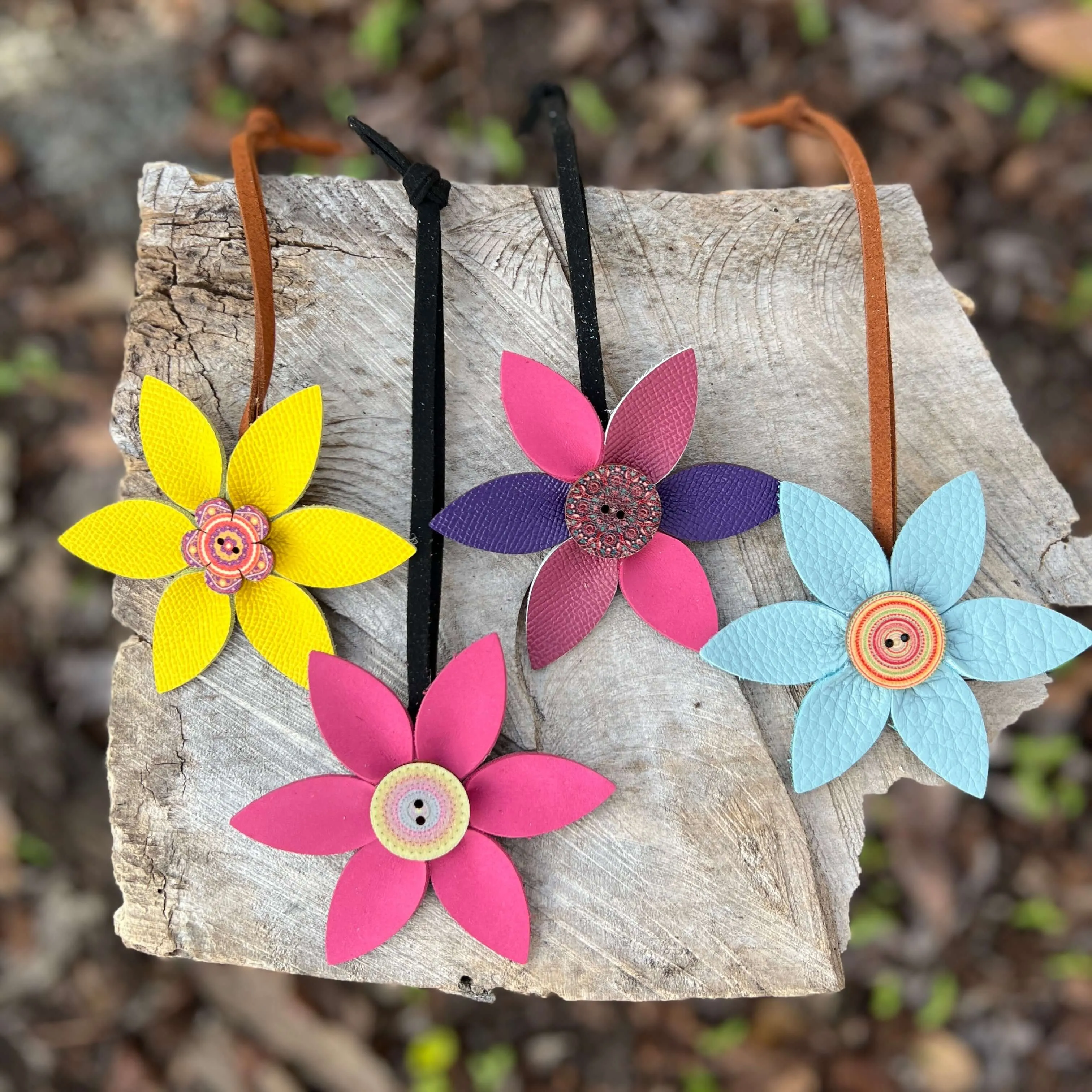 Leather Flower Bag Charm with Tote Loop in Spring Brights