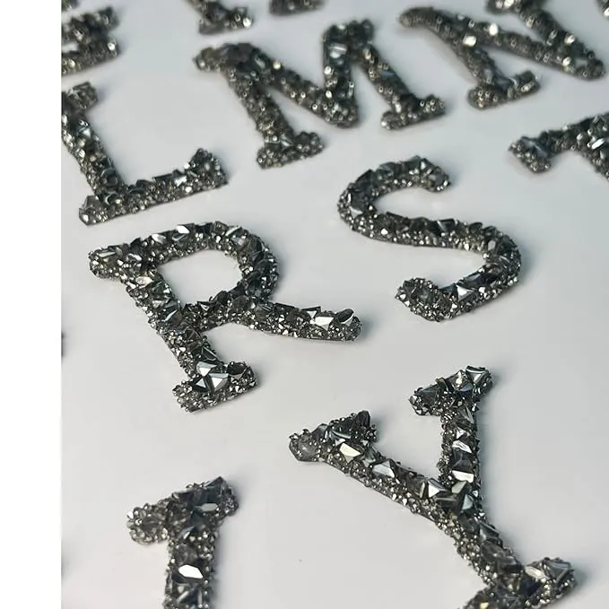 Letter H Black Sparkling Rhinestone Patch