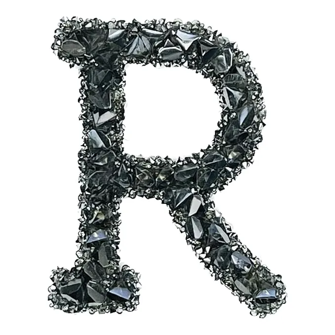 Letter R Black Sparkling Rhinestone Patch