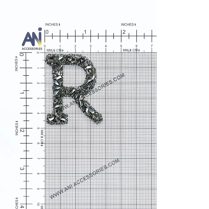 Letter R Black Sparkling Rhinestone Patch