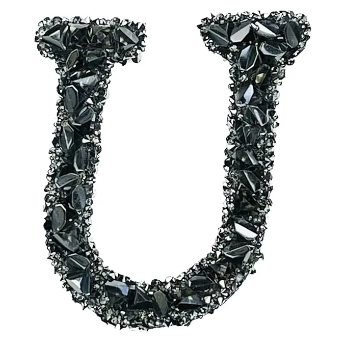 Letter U Black Sparkling Rhinestone Patch