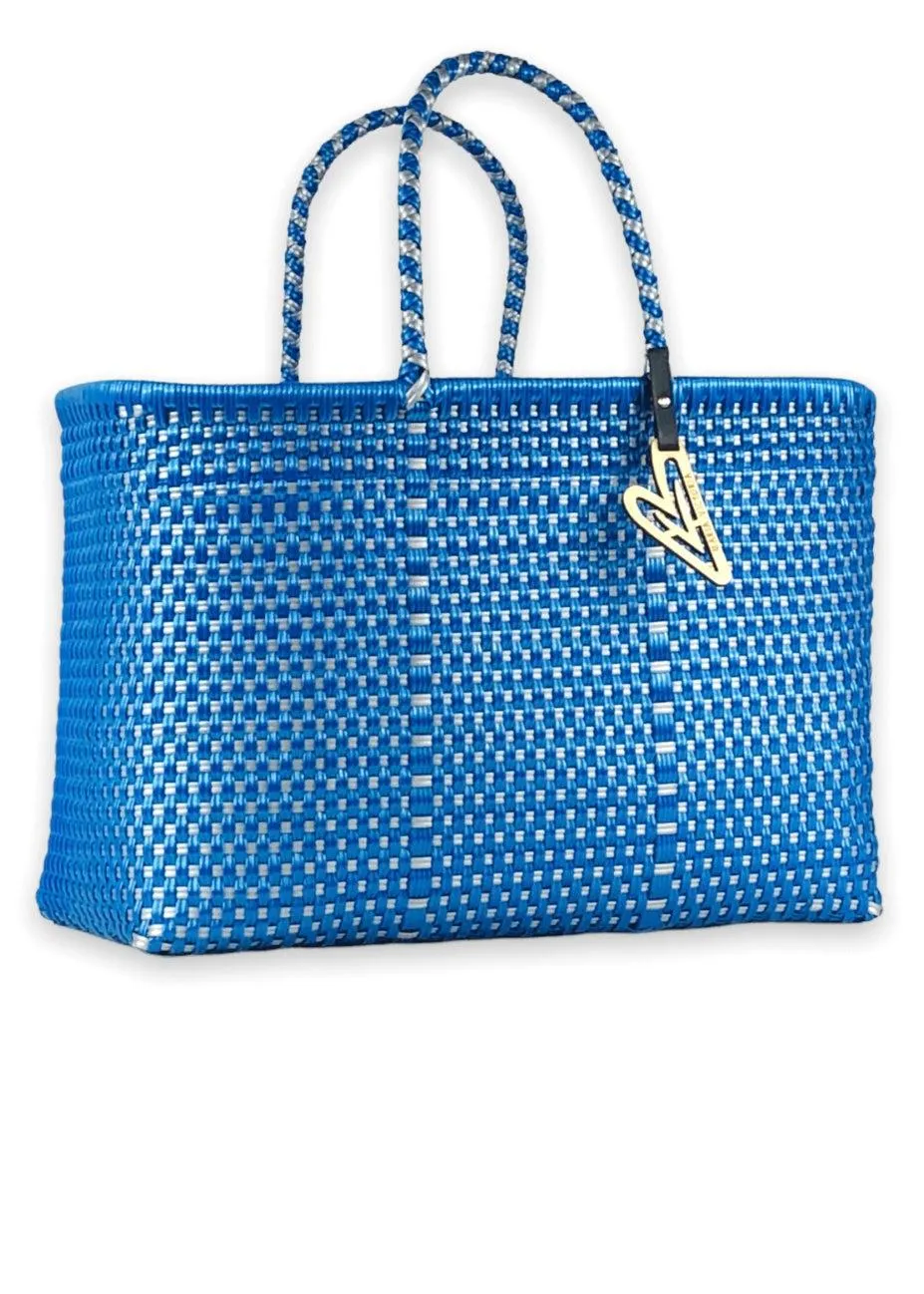 Maria Victoria Medium Handwoven Alignment Tote- Cobalt   Silver