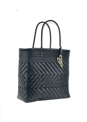 Maria Victoria Solid Black Handwoven Tote-Large