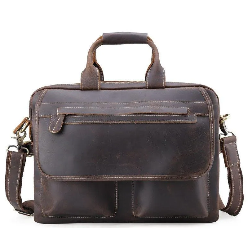 Mens Leather Briefcase Messenger Bag 14 Inches