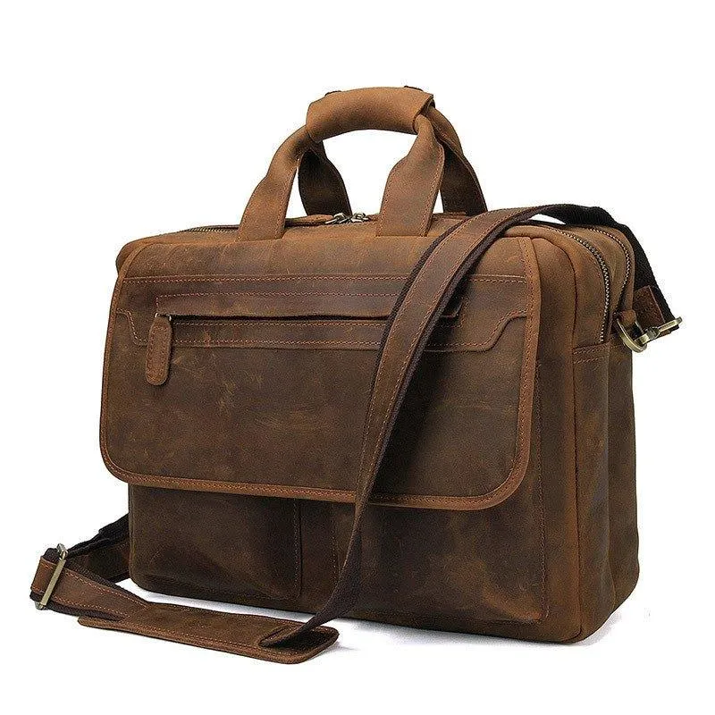 Mens Leather Briefcase Messenger Bag 14 Inches