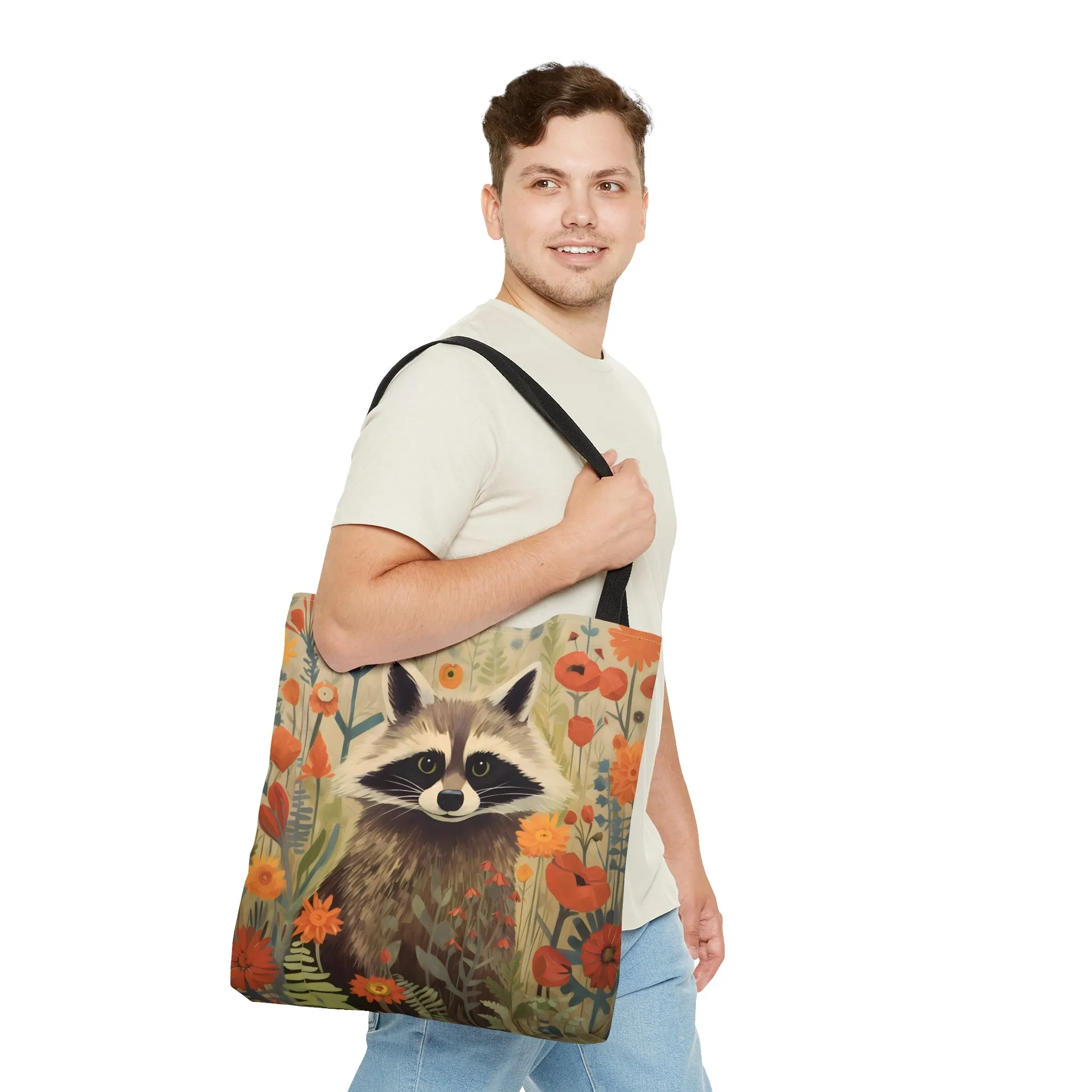 Mid-Century Modern Raccoon in a Garden Tote Bag