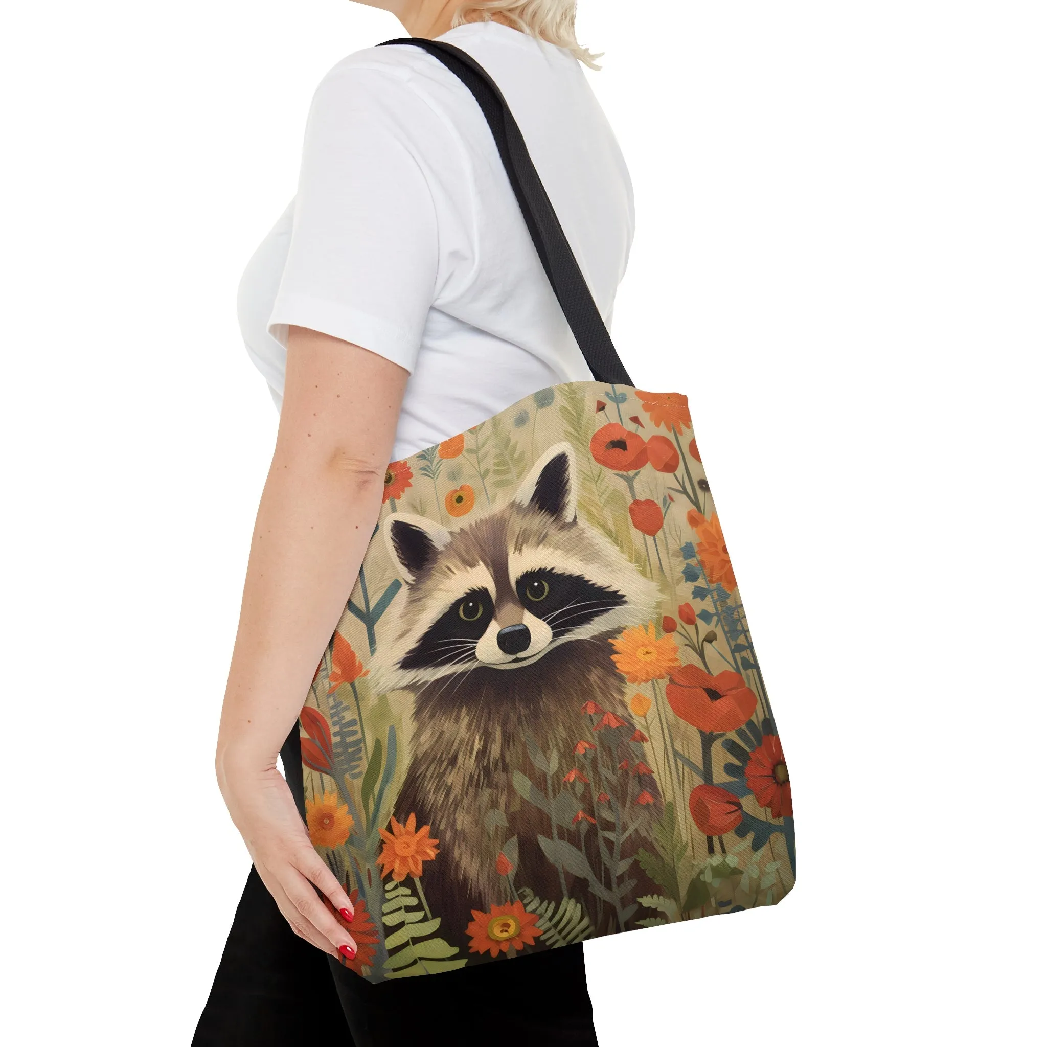 Mid-Century Modern Raccoon in a Garden Tote Bag