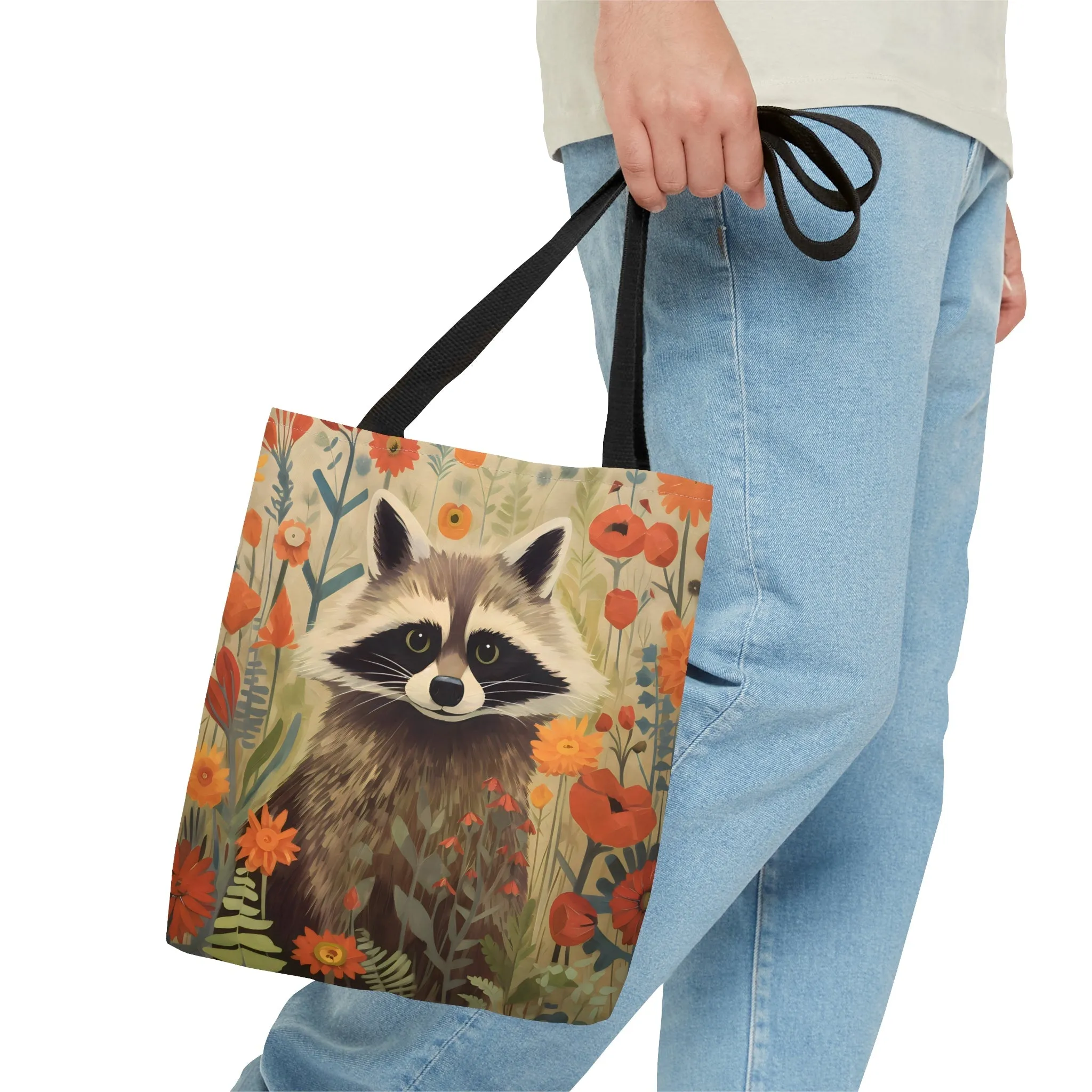 Mid-Century Modern Raccoon in a Garden Tote Bag