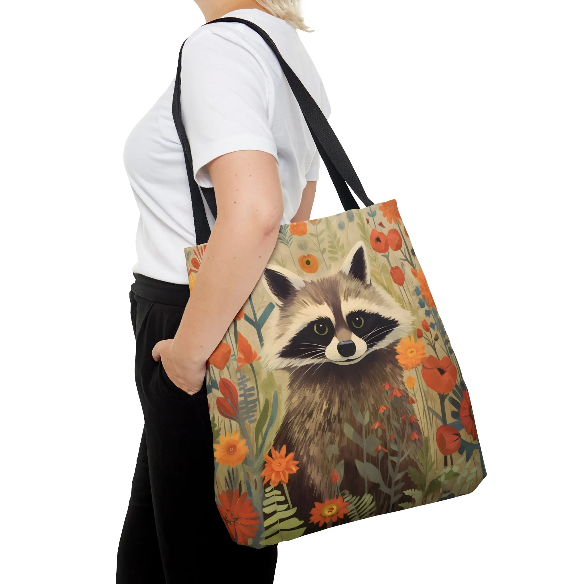 Mid-Century Modern Raccoon in a Garden Tote Bag