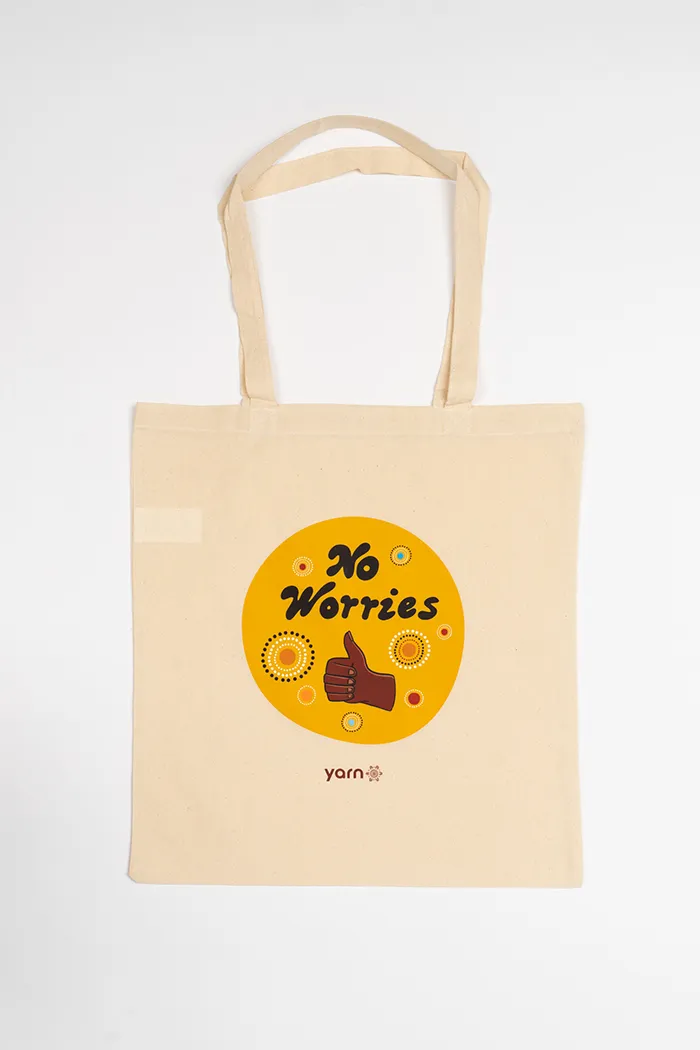 No Worries Long Handle Natural Cotton Tote Bag