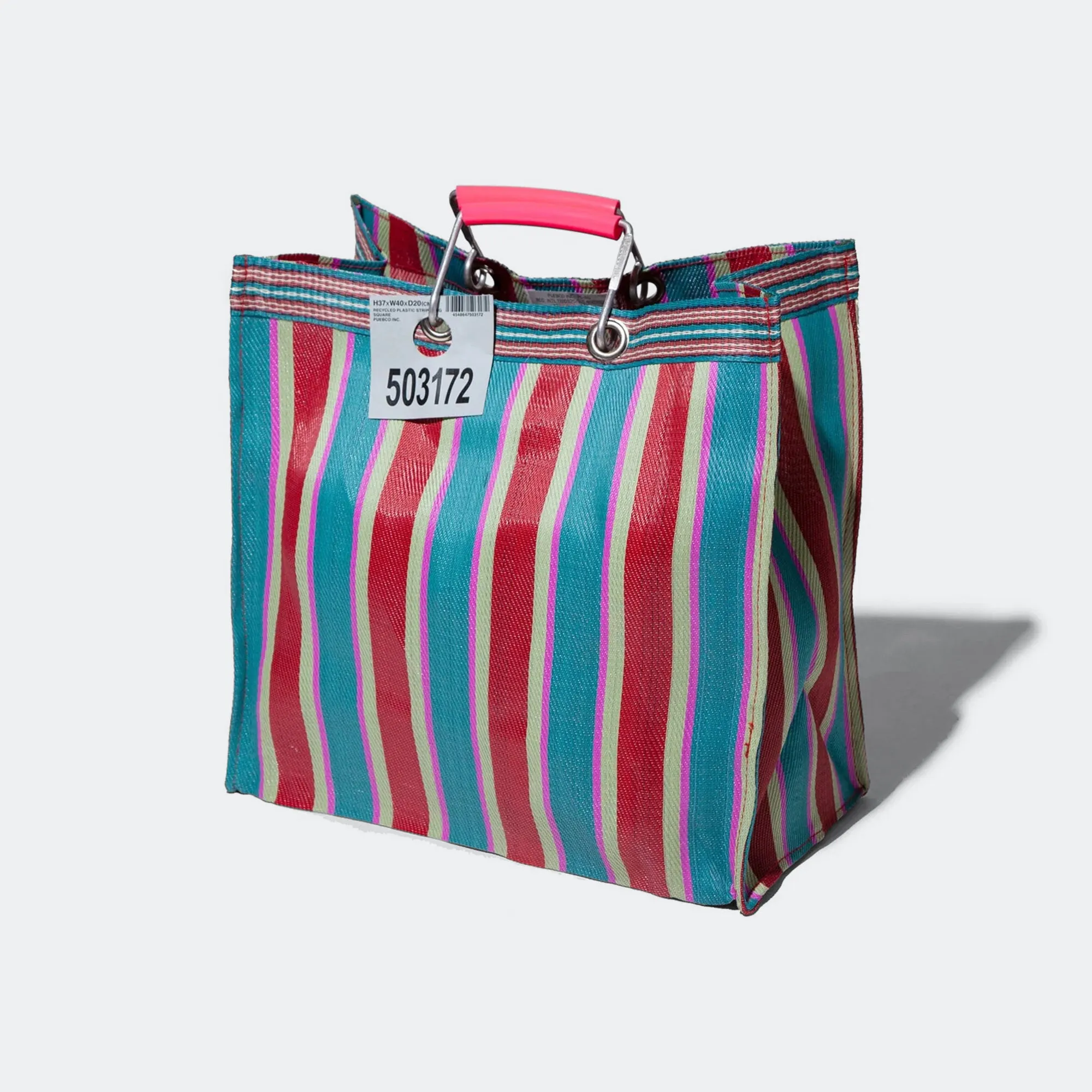 Recycled Plastic Stripe Bag Square - Red/Blue