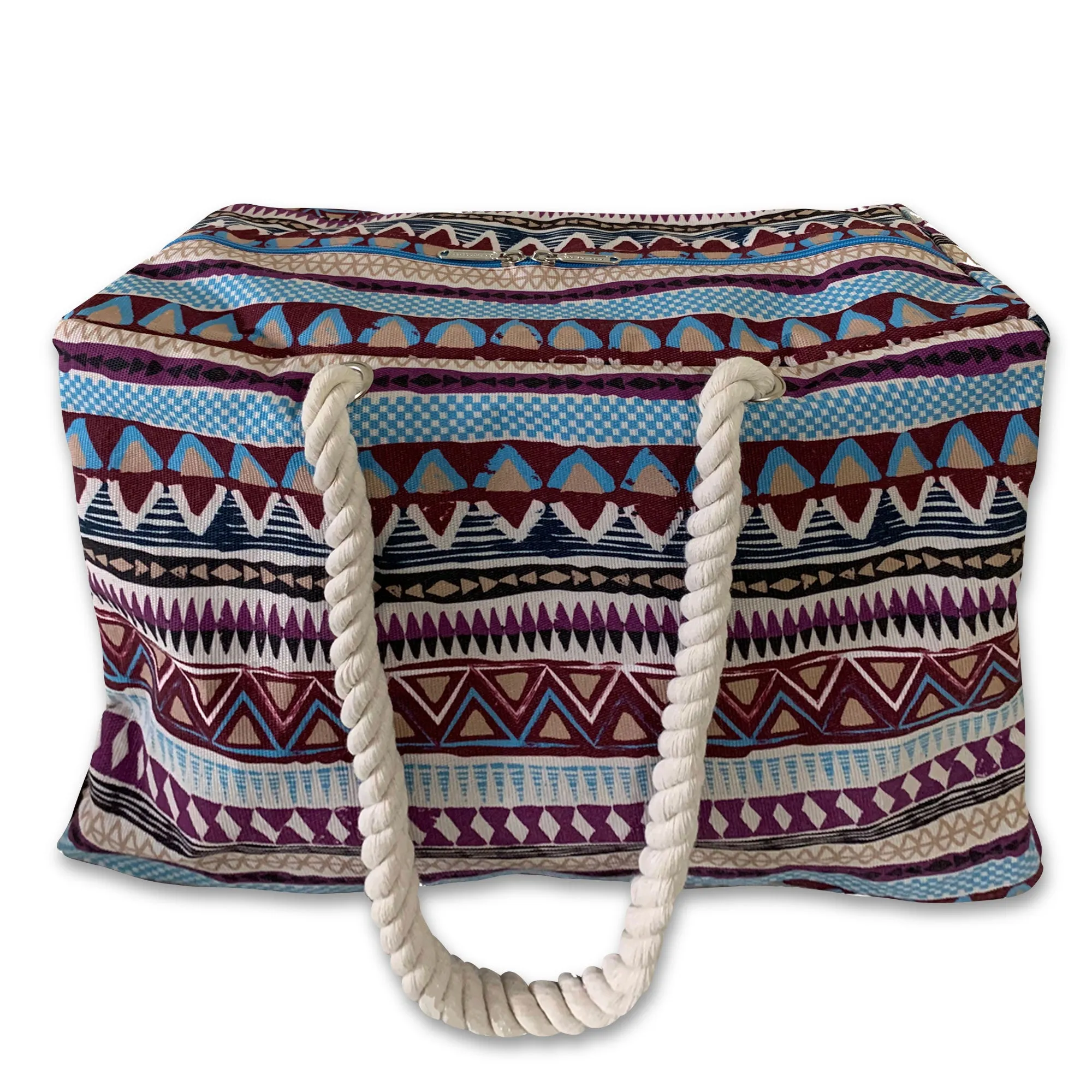 Red Suricata Kiowa Style Large Waterproof Boho Beach Bag with Rope Handles