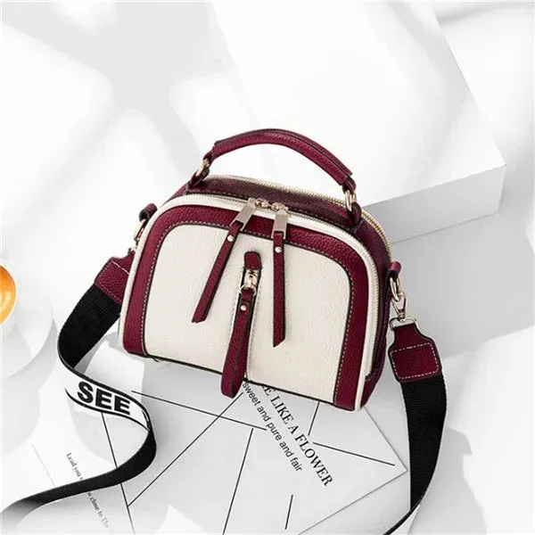 Retro Chic Contrast Crossbody Bag with Statement Strap