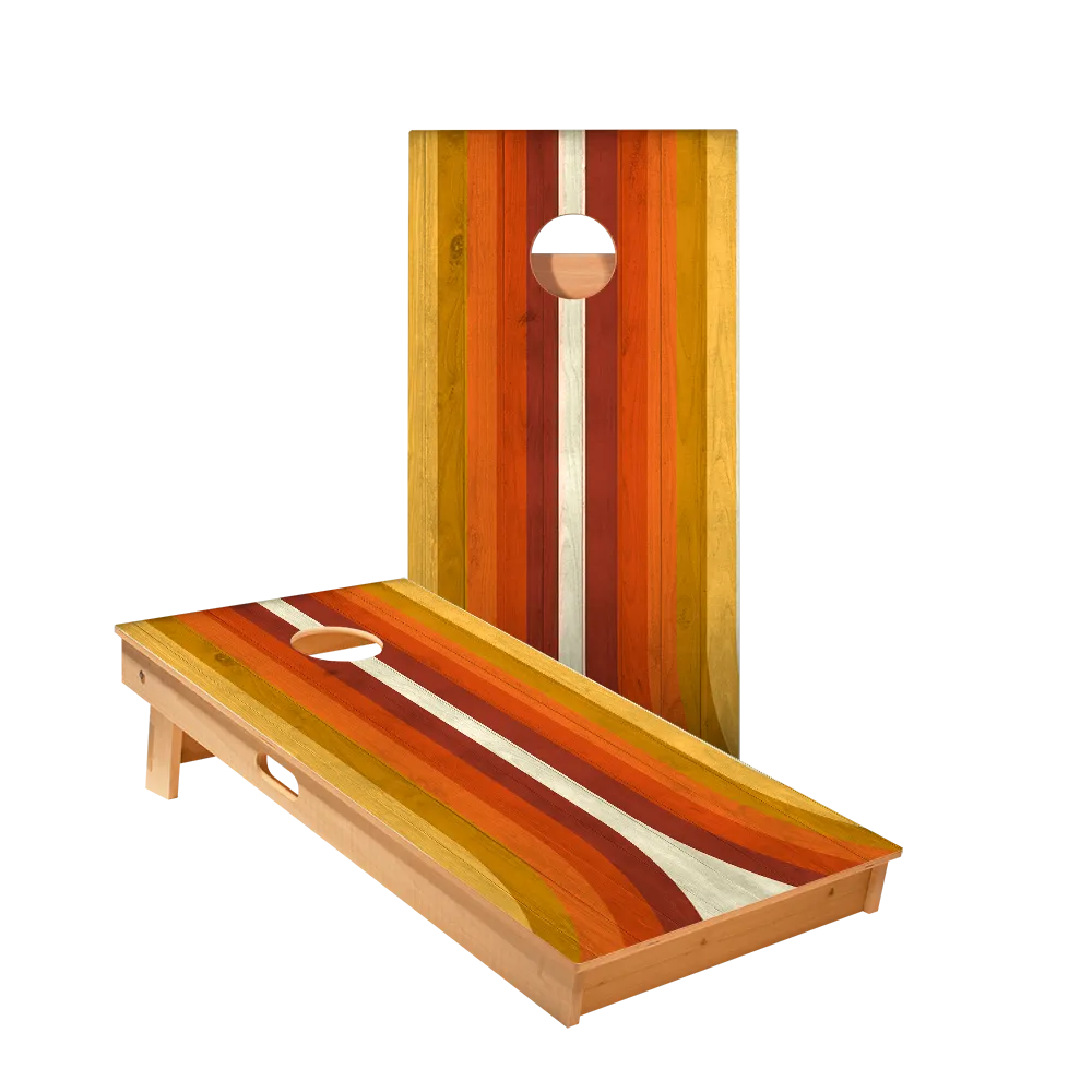 Retro Orange Curved Stripes Star Cornhole Boards