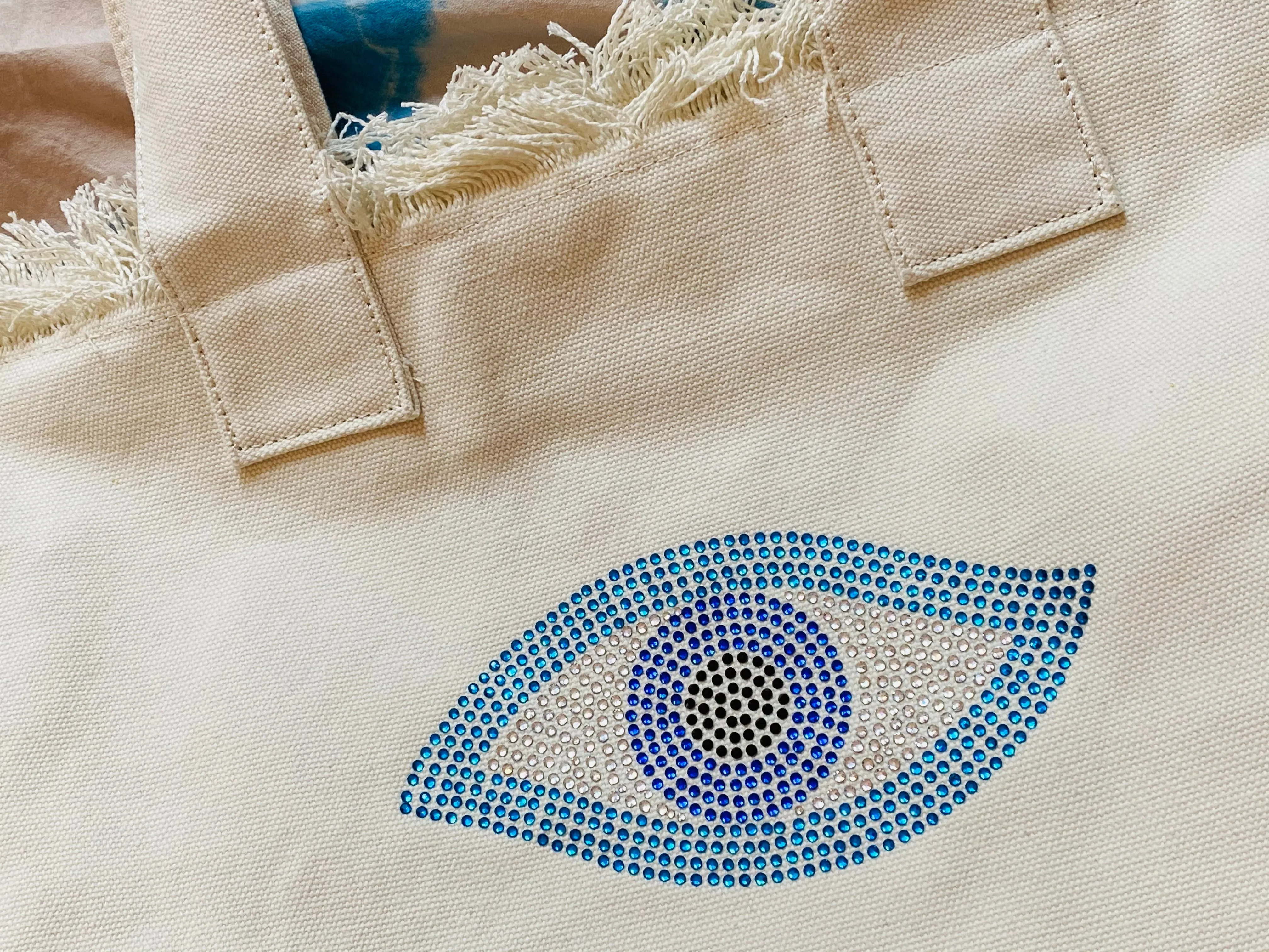 SALE - LAST ONE Sparkle Eye Canvas Tote Bag in Beige