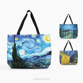 Starry Night Van Gogh Large Art Canvas Tote Bag, Shopping Bag