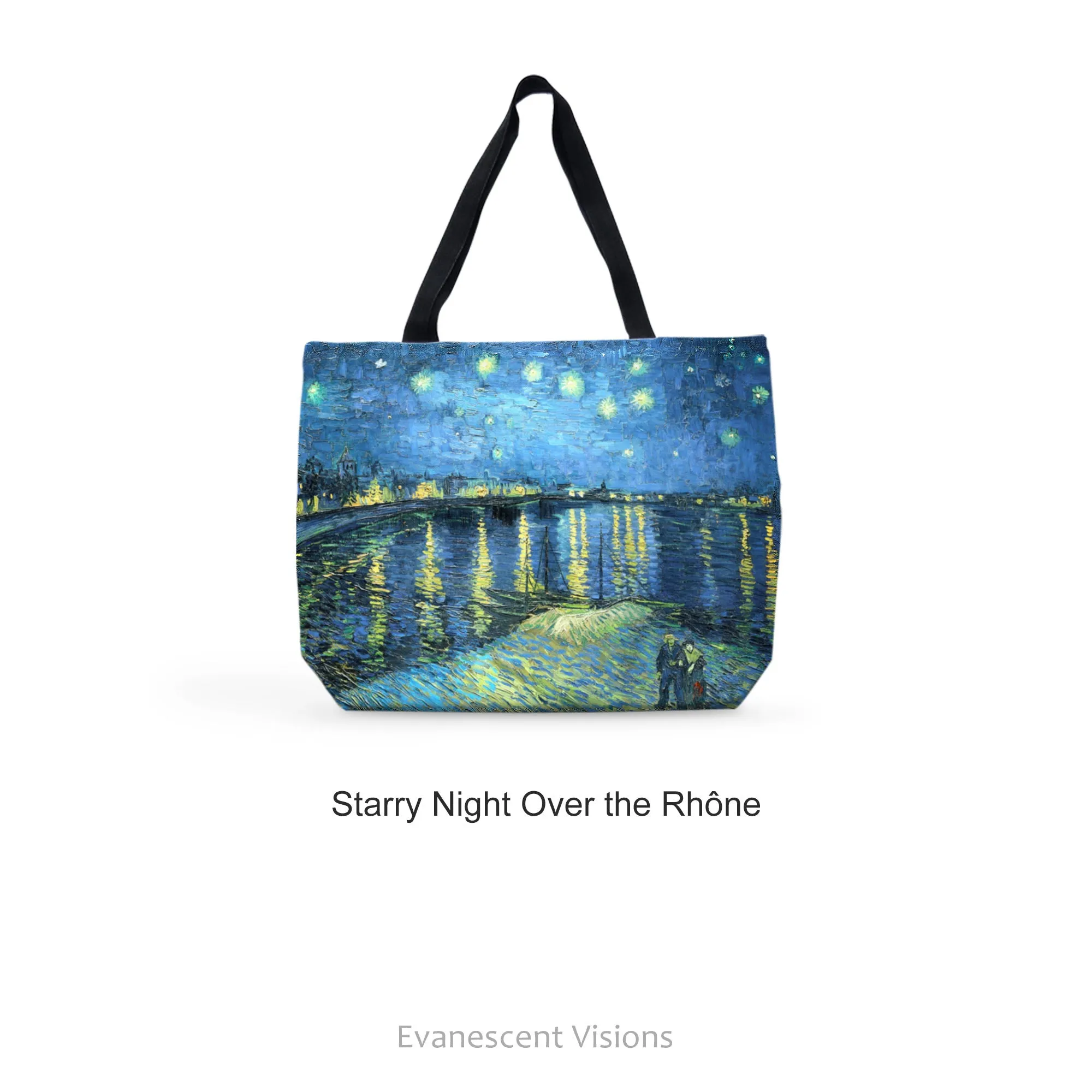 Starry Night Van Gogh Large Art Canvas Tote Bag, Shopping Bag