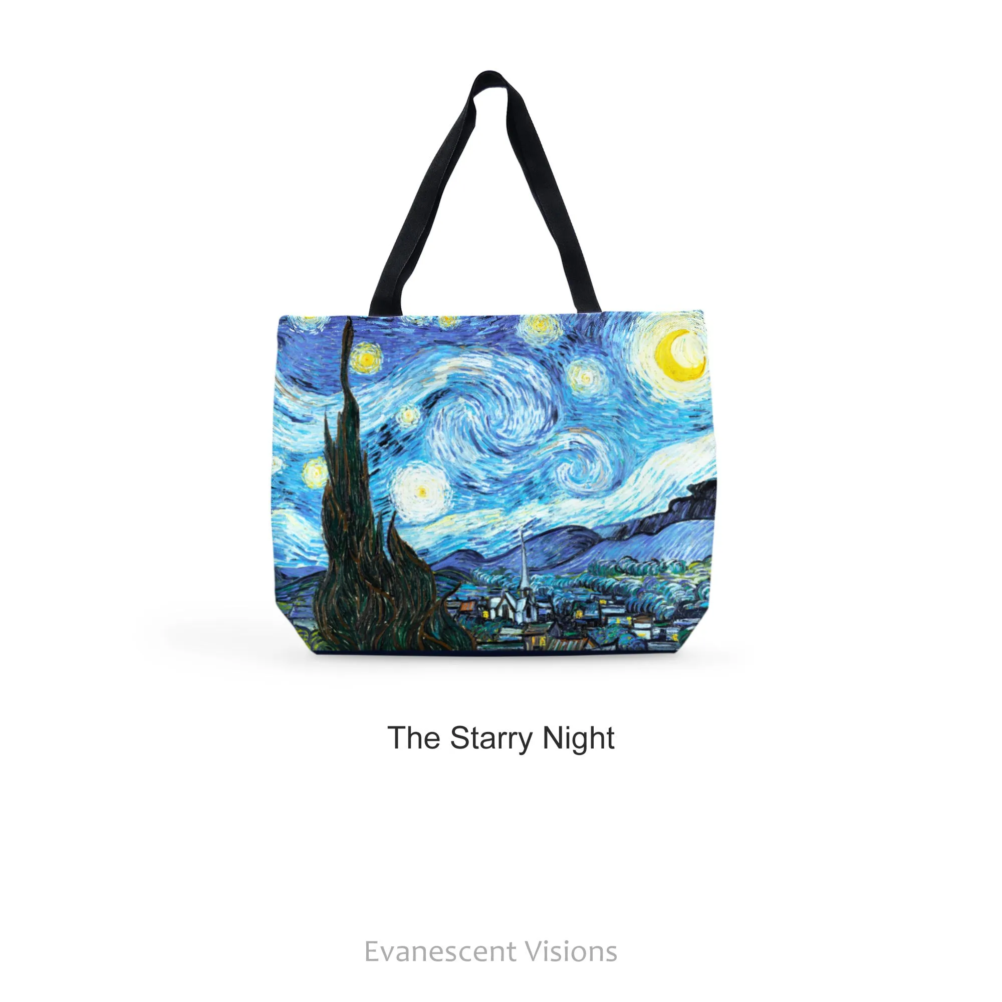 Starry Night Van Gogh Large Art Canvas Tote Bag, Shopping Bag