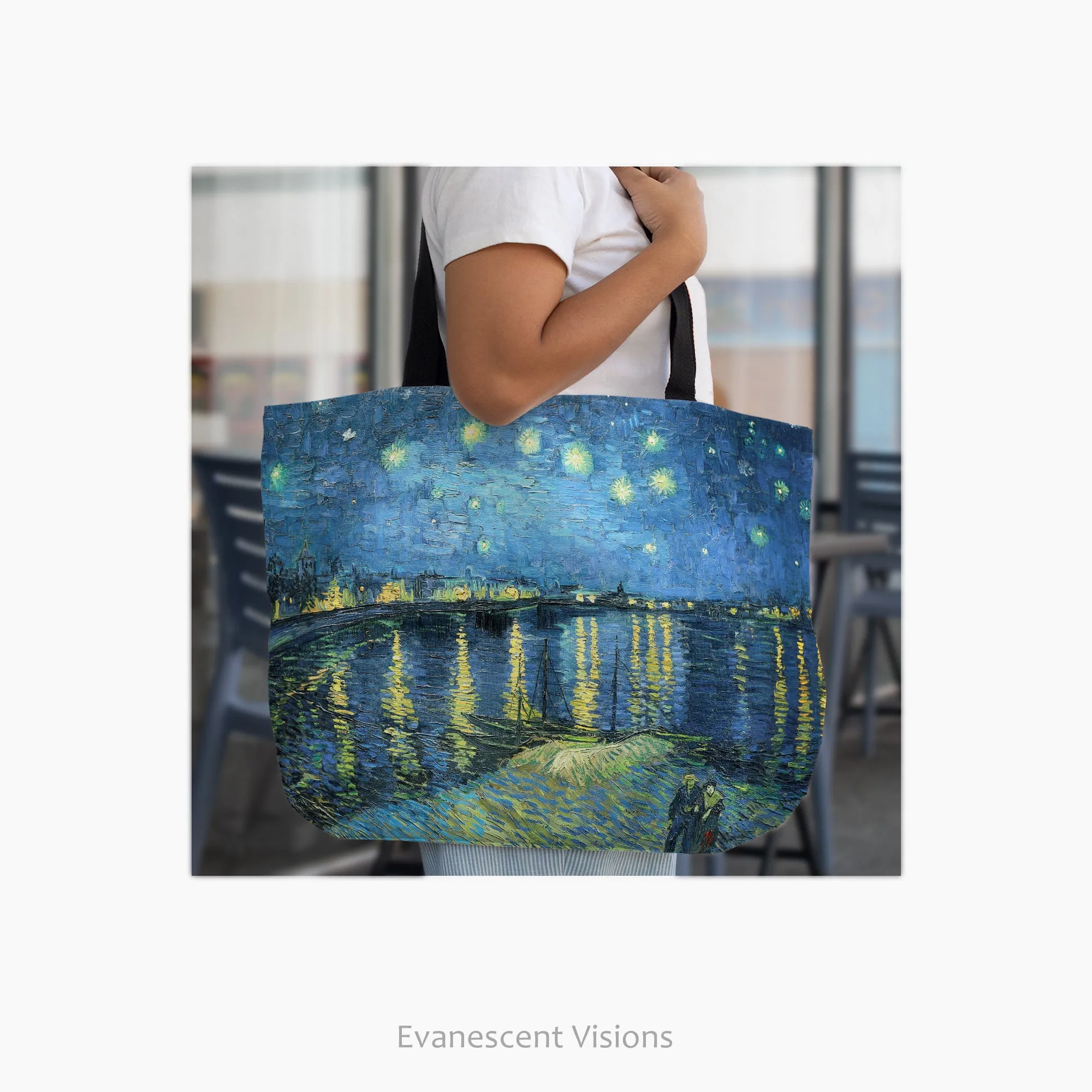 Starry Night Van Gogh Large Art Canvas Tote Bag, Shopping Bag