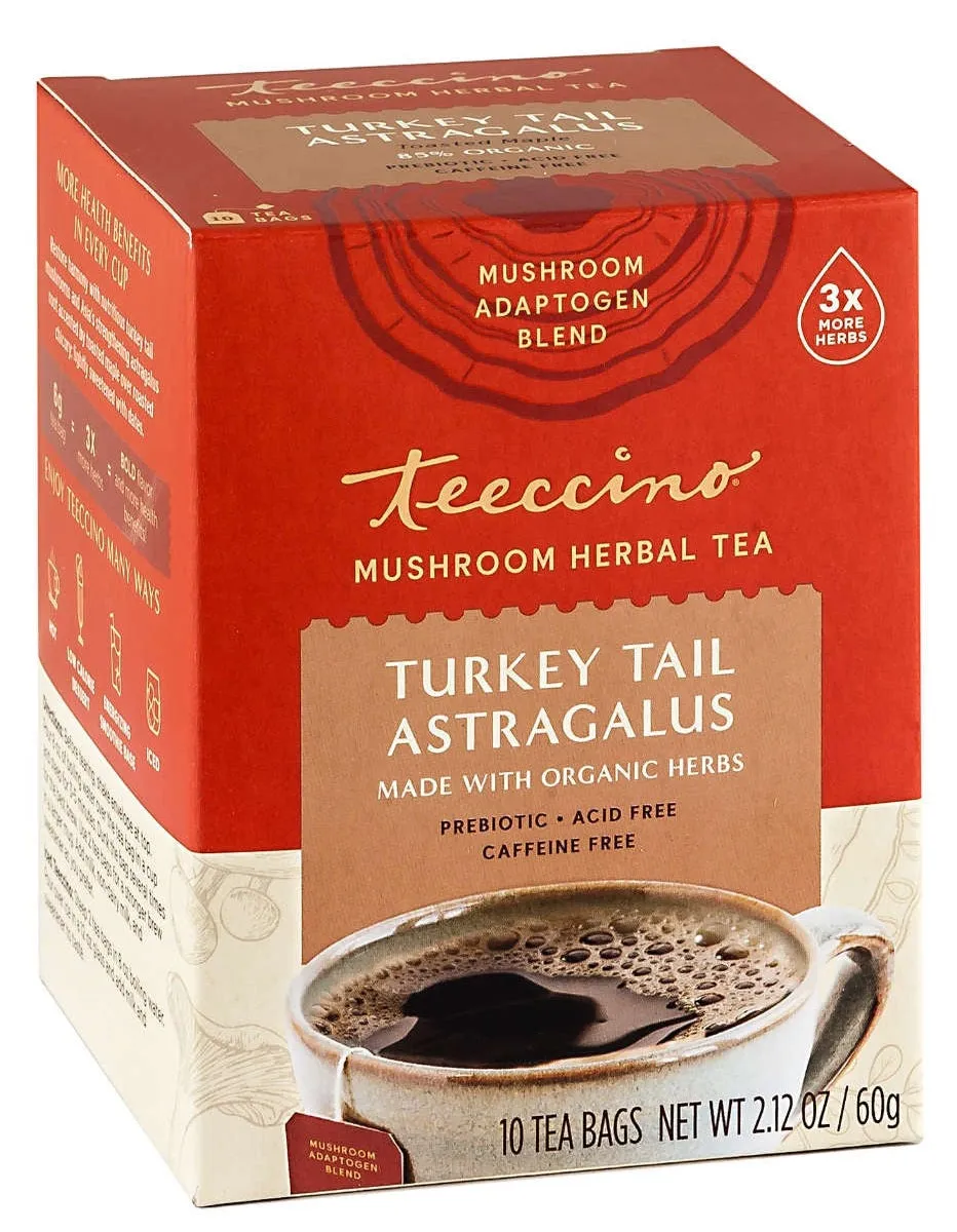 Teeccino Mushroom Herbal Tea Turkey Tail Astragalus Organic 10ct