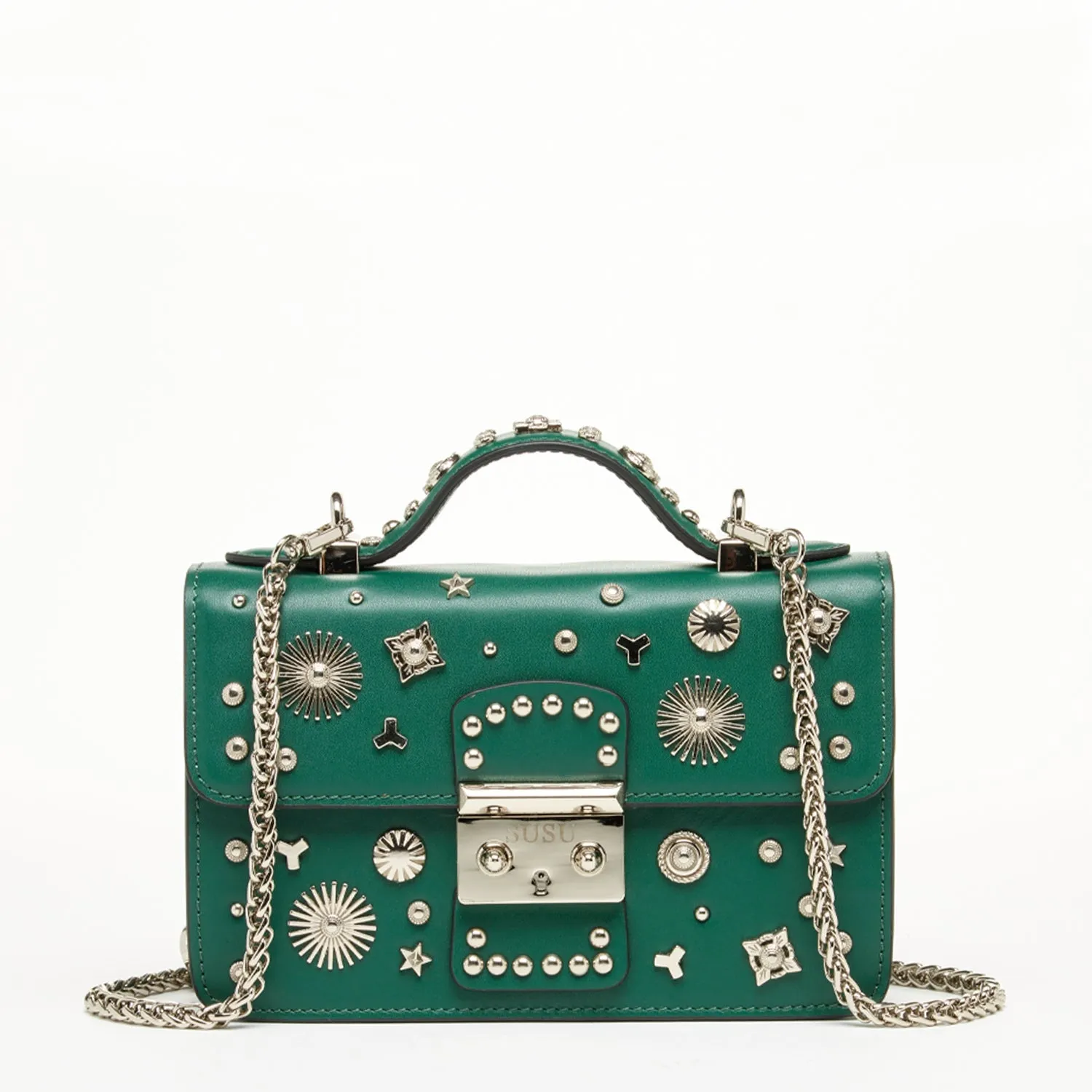 The Hollywood Studded Leather Crossbody Bag – Evergreen Color, Chic & Stylish Shoulder Bag