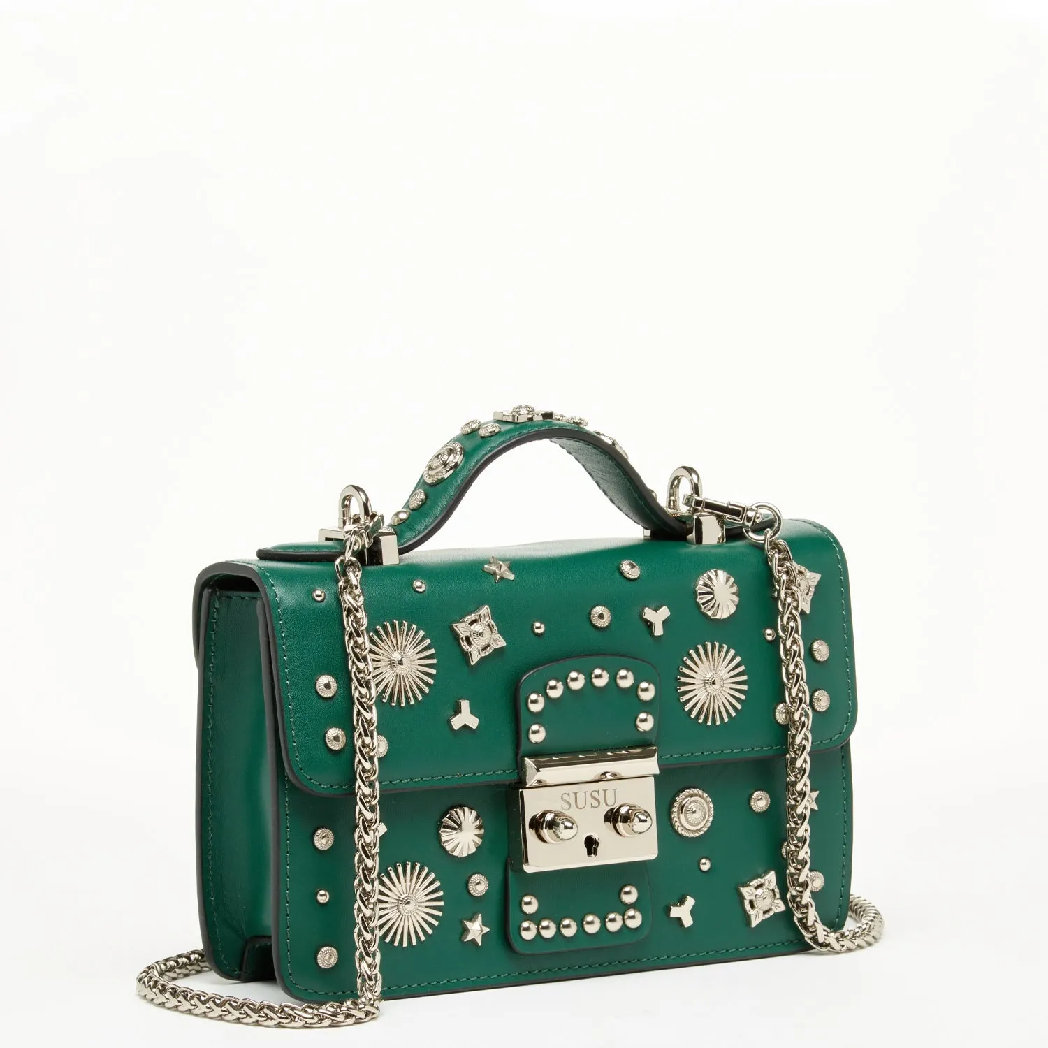 The Hollywood Studded Leather Crossbody Bag – Evergreen Color, Chic & Stylish Shoulder Bag