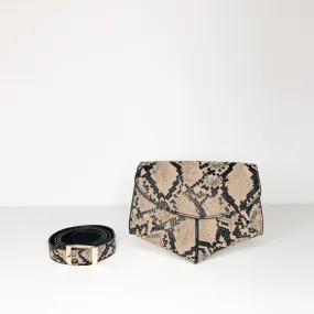 The Lottie Belt Bag in black and sand snake effect