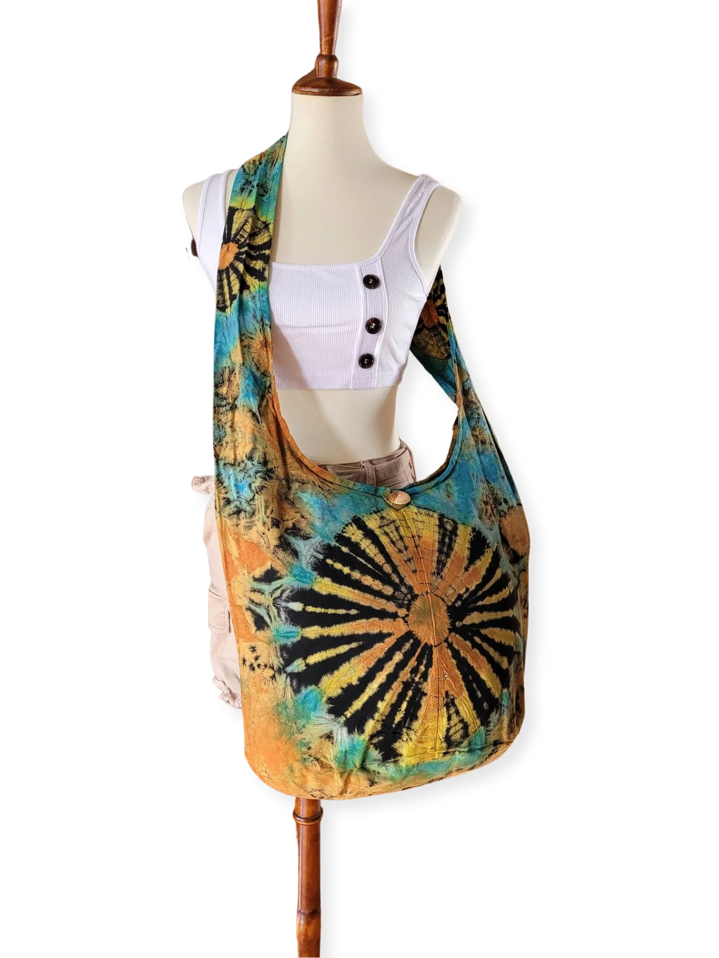 Tie Dye Bag Purse Hobo Crossbody Sling cotton Messenger Bags Top Zip Firework Colorful