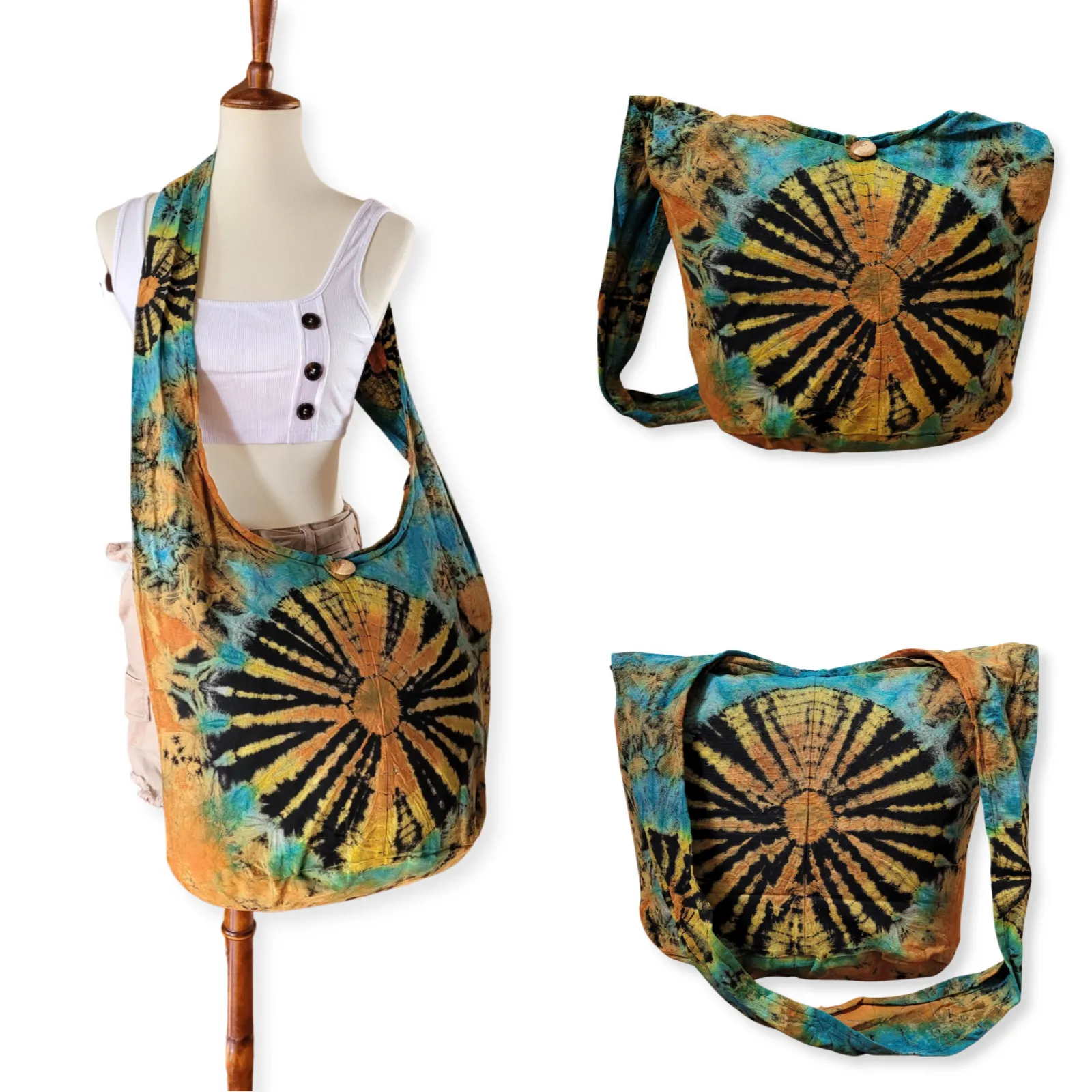 Tie Dye Bag Purse Hobo Crossbody Sling cotton Messenger Bags Top Zip Firework Colorful