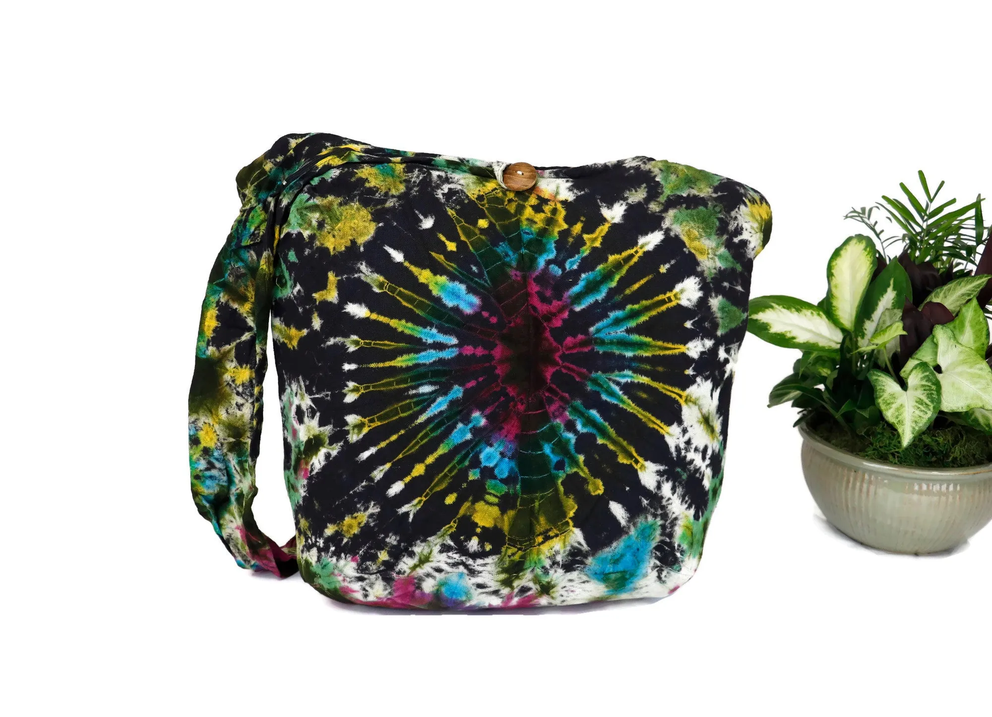 Tie Dye Bag Purse Hobo Crossbody Sling cotton Messenger Bags Top Zip Firework Colorful