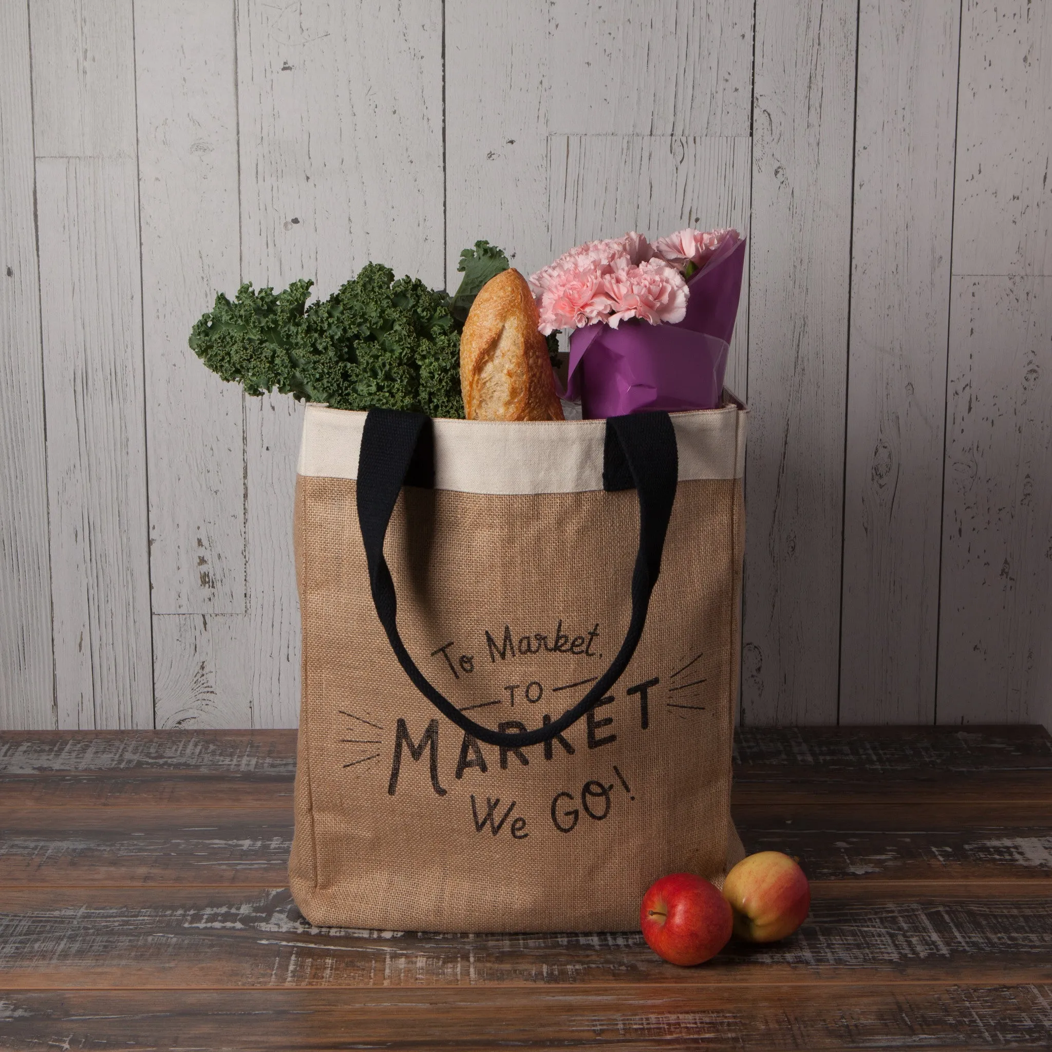 To Market We Go Shopping Tote Laminated Lining