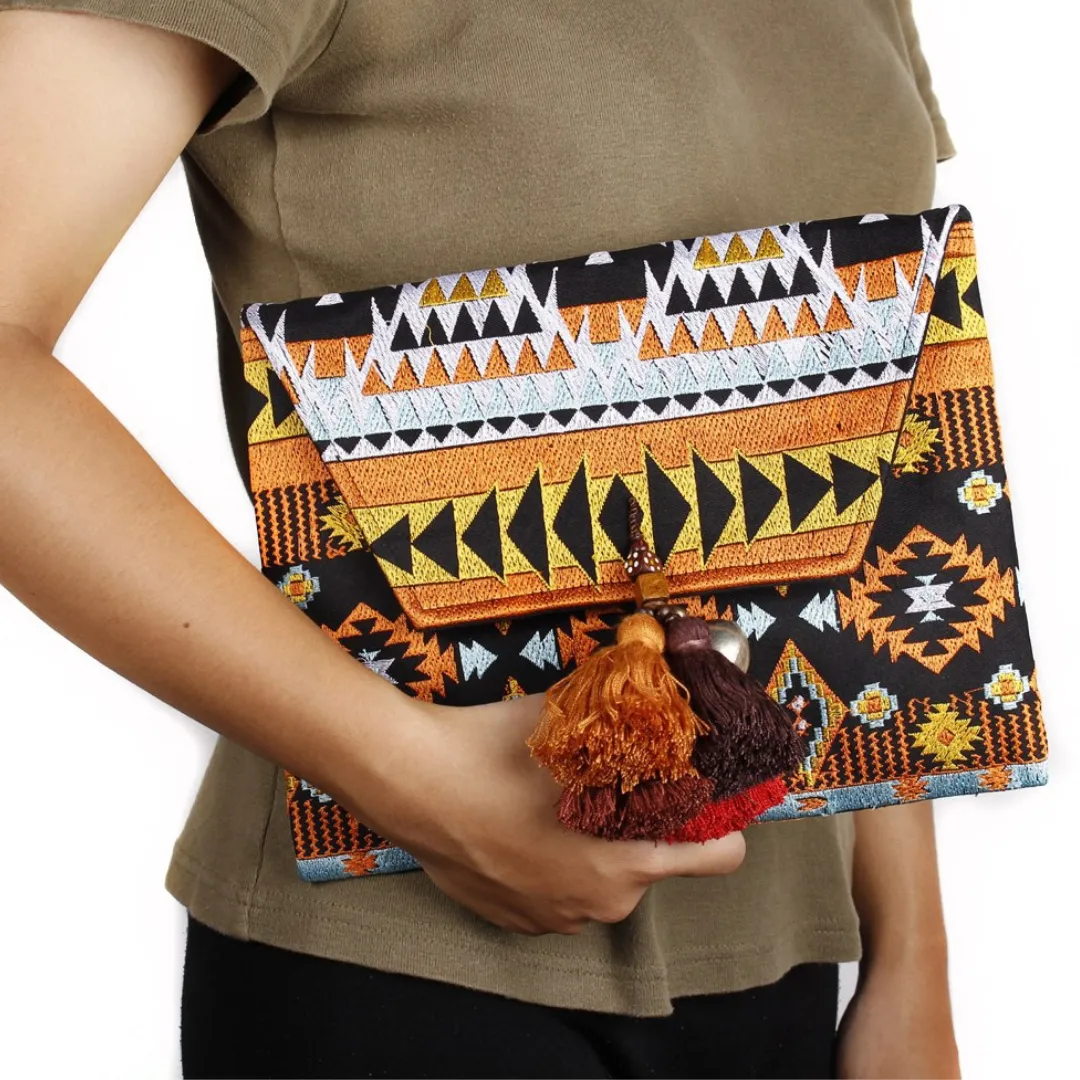 Tribal Clutch with Tassels & Bells - Thailand