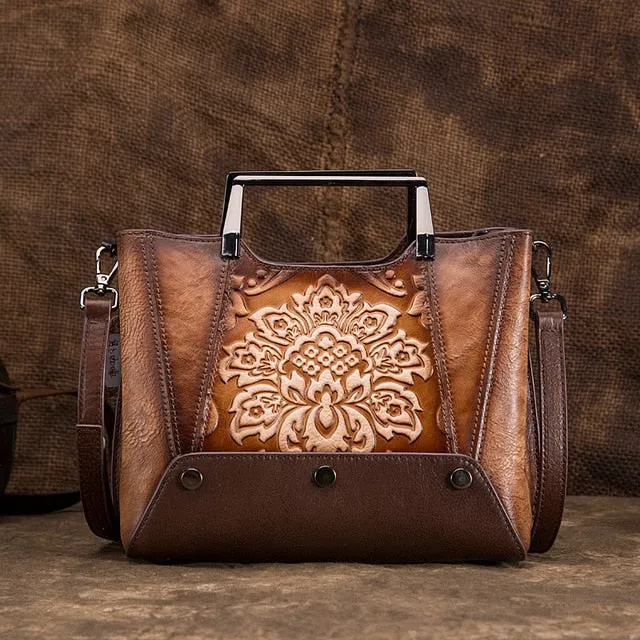 Vintage Inspired Lotus Embossed Handbag