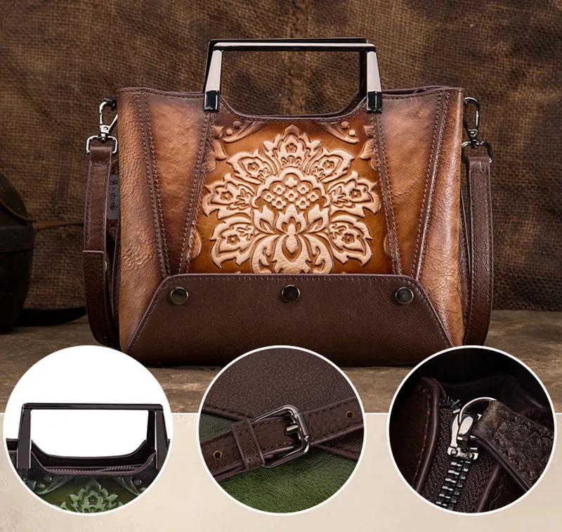 Vintage Inspired Lotus Embossed Handbag