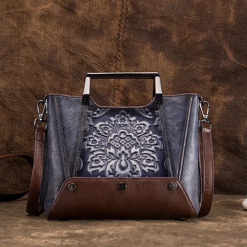 Vintage Inspired Lotus Embossed Handbag