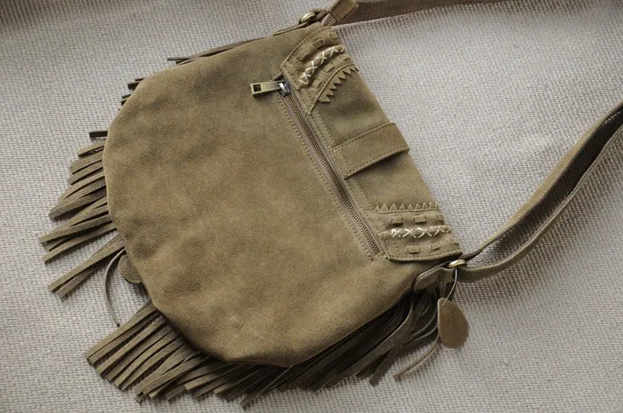 Western Womens Boho Leather Suede Fringe Crossbody Purse Satchel Bag for Women