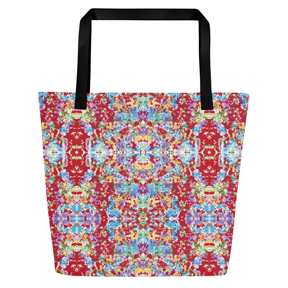 White Rainbow Kalidoscope Pattern Large Tote Bag