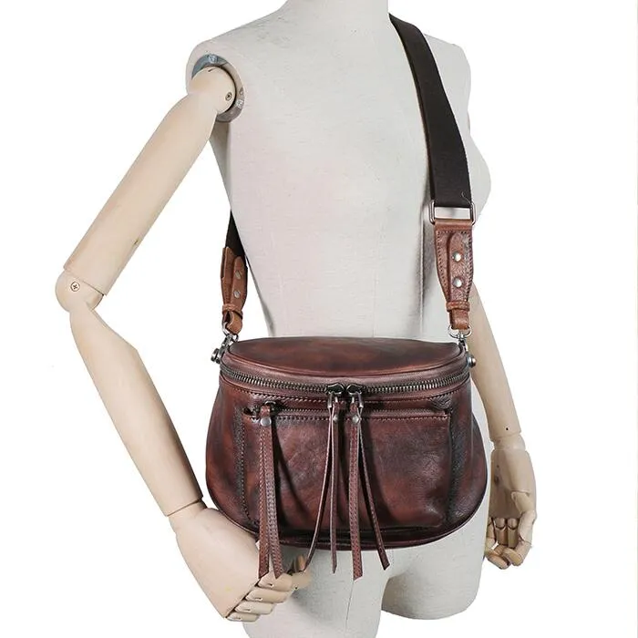 Womens Brown Leather Crossbody Saddle Bag Side Bags For Women