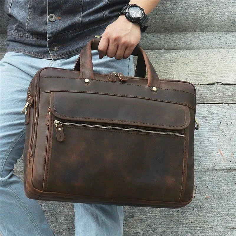 Woosir 15.6 Inches Vintage Leather Briefcase for Men