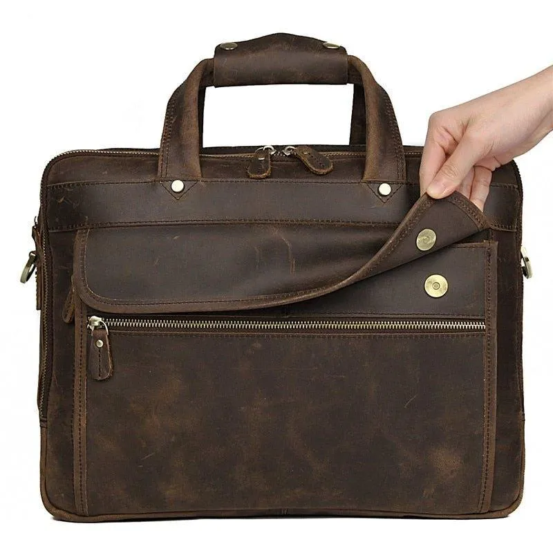 Woosir 15.6 Inches Vintage Leather Briefcase for Men