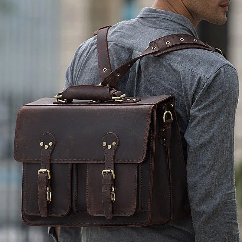 Woosir Leather Computer Briefcase Backpack Convertible