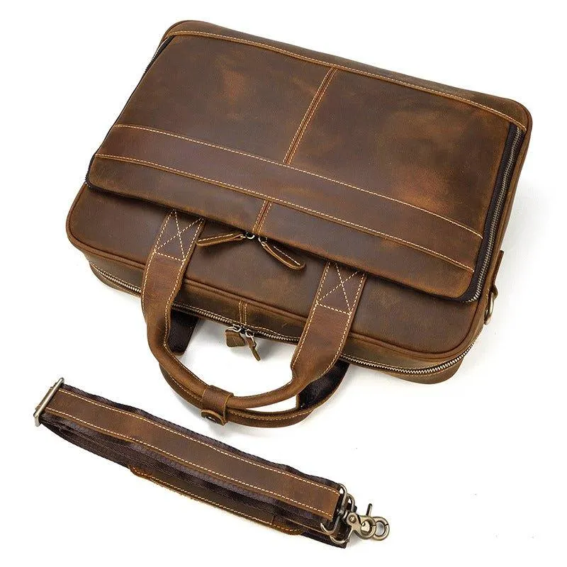 Woosir Leather Laptop Briefcase Brown 15"