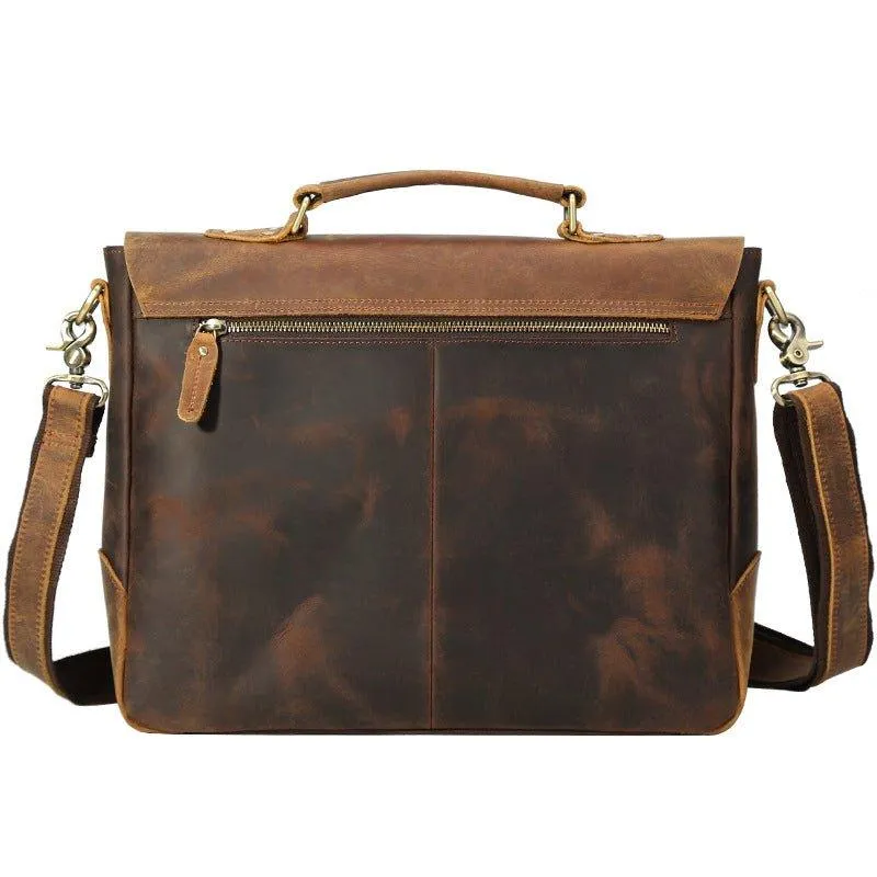 Woosir Leather Satchel for Men Laptop 14 Inch Brown