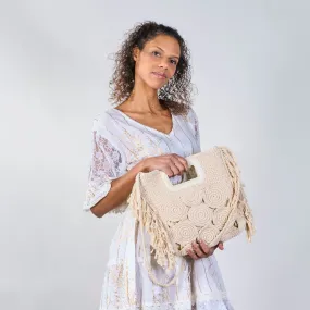 Woven crochet bags with handle and fringe wholesale